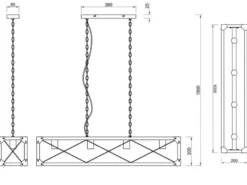 Balken Pendelleuchte TENALI 4 flammig Schwarz mit Holzbalken, Breite 100cm
