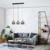 Balken Pendelleuchte VALERIA Drahtgeflecht Schwarz mit Holz B 80cm