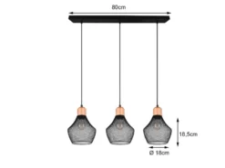 Balken Pendelleuchte VALERIA Drahtgeflecht Schwarz mit Holz B 80cm