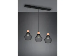 Balken Pendelleuchte VALERIA Drahtgeflecht Schwarz mit Holz B 80cm