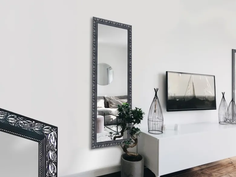 Barock Ganzkörperspiegel TANJA 50x150cm Holzrahmen Schwarz-Silber