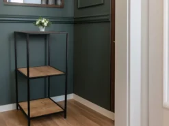 Beistelltisch AVELIN Metallgestell Schwarz, Tischplatten Holzoptik, Höhe 85cm
