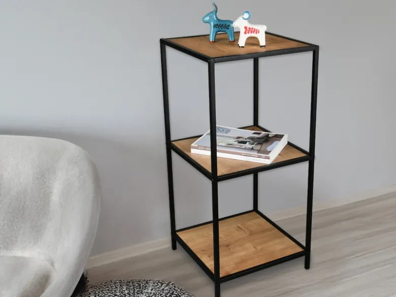 Beistelltisch AVELIN Metallgestell Schwarz, Tischplatten Holzoptik, Höhe 85cm