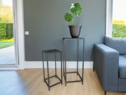 Beistelltisch 2er Set aus Metall Schwarz Blumentisch Höhe 60 und 80cm
