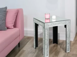 Beistelltisch GLITTY mit Spiegelglas und Glitzereffekt, Höhe 50cm