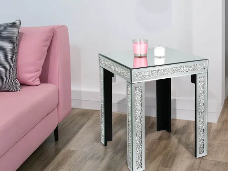 Beistelltisch GLITTY mit Spiegelglas und Glitzereffekt, Höhe 50cm