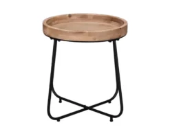 Beistelltisch JETTE rund Metallgestell Schwarz, Tischplatte Holzoptik Ø 52cm