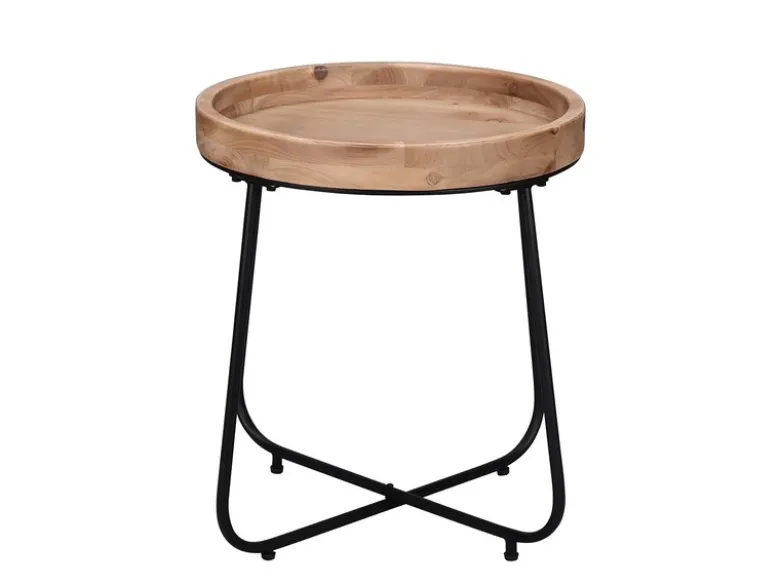 Beistelltisch JETTE rund Metallgestell Schwarz, Tischplatte Holzoptik Ø 52cm