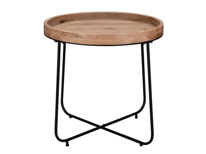 Beistelltisch JETTE rund Metallgestell Schwarz, Tischplatte Holzoptik Ø 66,5cm