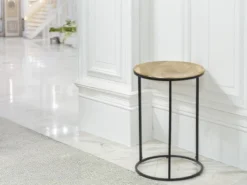Beistelltisch PATTY rund Metall in Schwarz Gold, Höhe 61cm