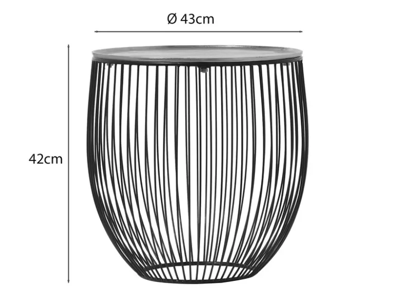 Beistelltisch RINA Korbtisch Metall Schwarz und Tischplatte Silber, Höhe 42cm