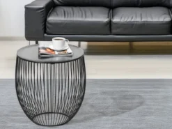Beistelltisch RINA Korbtisch Metall Schwarz und Tischplatte Silber, Höhe 42cm