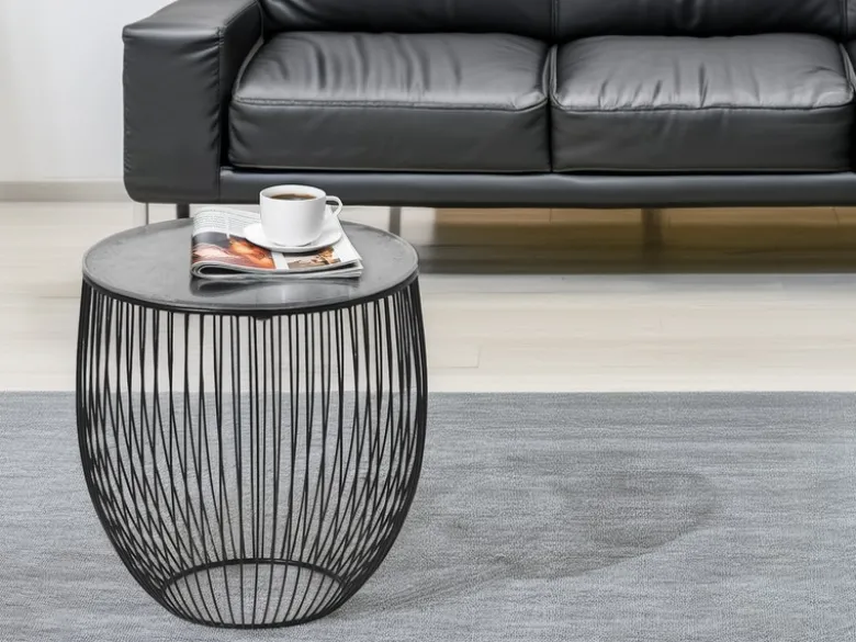 Beistelltisch RINA Korbtisch Metall Schwarz und Tischplatte Silber, Höhe 42cm