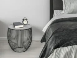 Beistelltisch RINA Korbtisch Metall Schwarz und Tischplatte Silber, Höhe 42cm