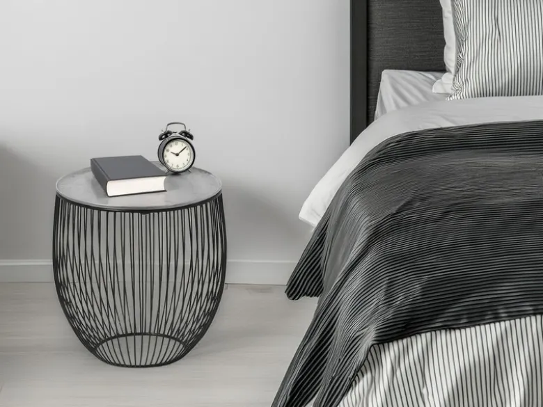 Beistelltisch RINA Korbtisch Metall Schwarz und Tischplatte Silber, Höhe 42cm
