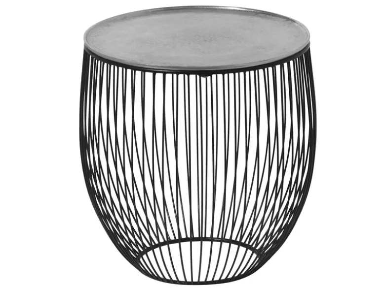 Beistelltisch RINA Korbtisch Metall Schwarz und Tischplatte Silber, Höhe 42cm