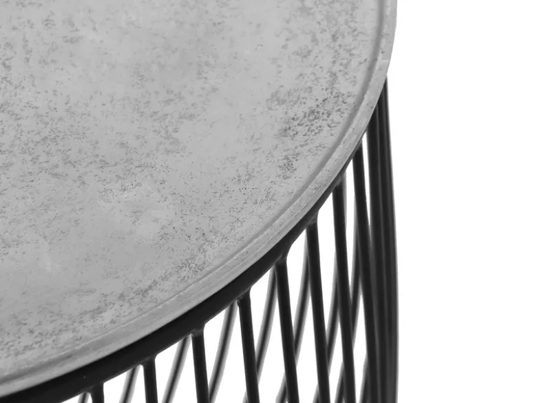 Beistelltisch RINA Korbtisch Metall Schwarz und Tischplatte Silber, Höhe 42cm