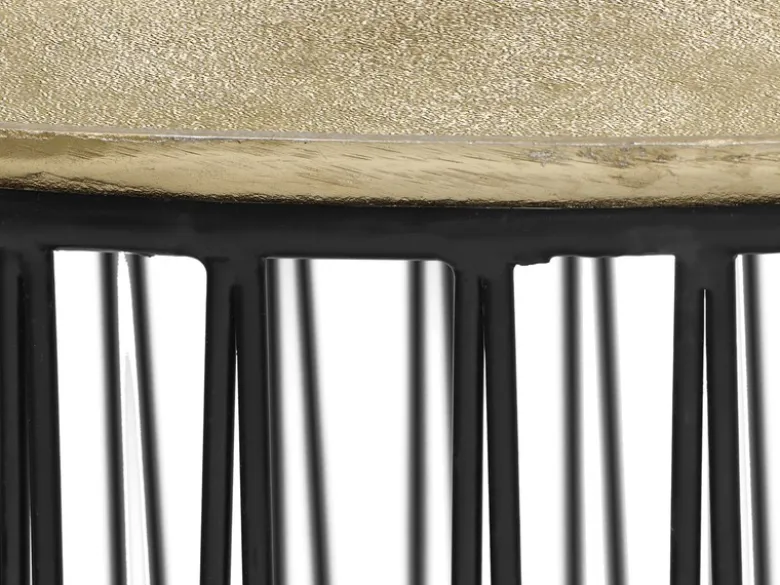 Beistelltisch RINA Korbtisch Metall Schwarz und Tischplatte Gold, Höhe 46cm