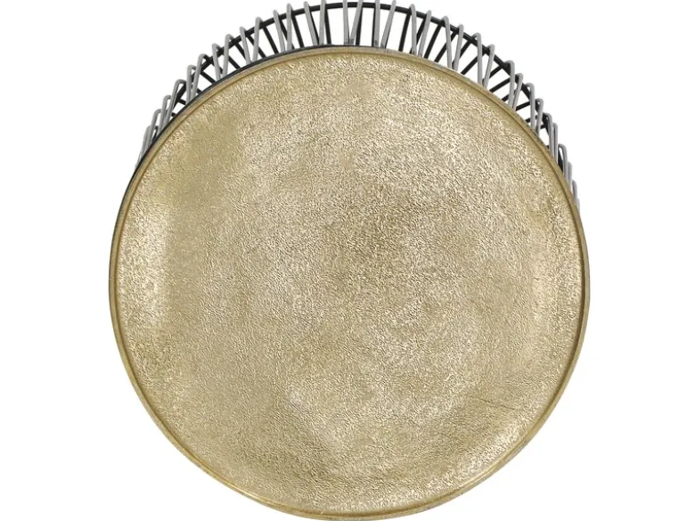 Beistelltisch RINA Korbtisch Metall Schwarz und Tischplatte Gold, Höhe 46cm