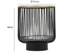 Beistelltisch RINA Korbtisch Metall Schwarz und Tischplatte Gold, Höhe 46cm