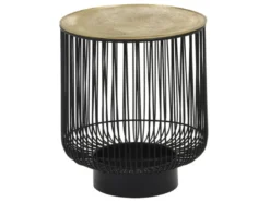 Beistelltisch RINA Korbtisch Metall Schwarz und Tischplatte Gold, Höhe 46cm
