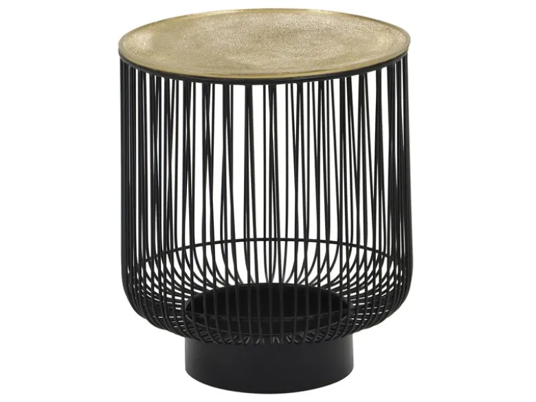 Beistelltisch RINA Korbtisch Metall Schwarz und Tischplatte Gold, Höhe 46cm