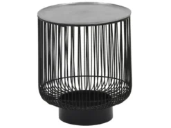 Beistelltisch RINA Korbtisch Metall Schwarz und Tischplatte Silber, Höhe 46cm
