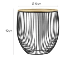 Beistelltisch RINA Korbtisch Metall Schwarz und Tischplatte Gold, Höhe 42cm