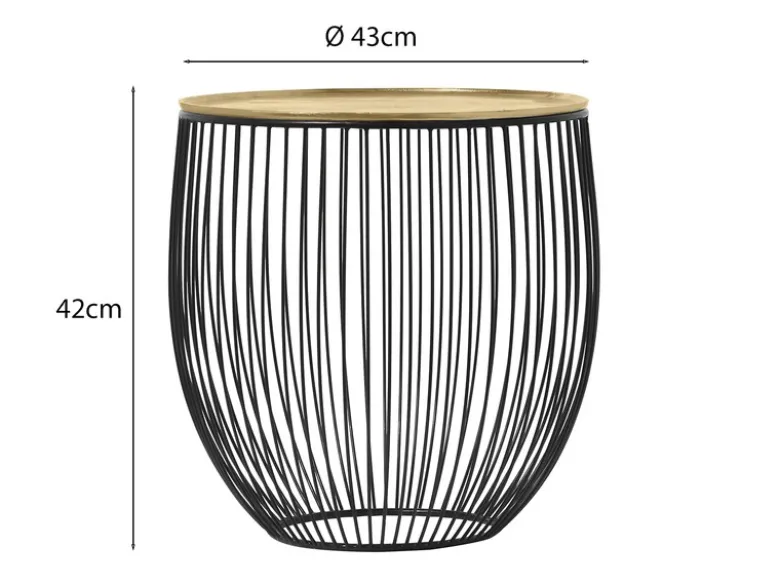 Beistelltisch RINA Korbtisch Metall Schwarz und Tischplatte Gold, Höhe 42cm