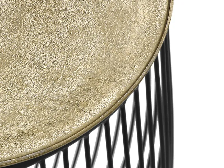 Beistelltisch RINA Korbtisch Metall Schwarz und Tischplatte Gold, Höhe 42cm