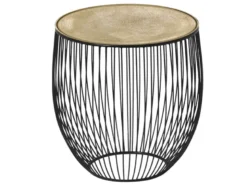 Beistelltisch RINA Korbtisch Metall Schwarz und Tischplatte Gold, Höhe 42cm