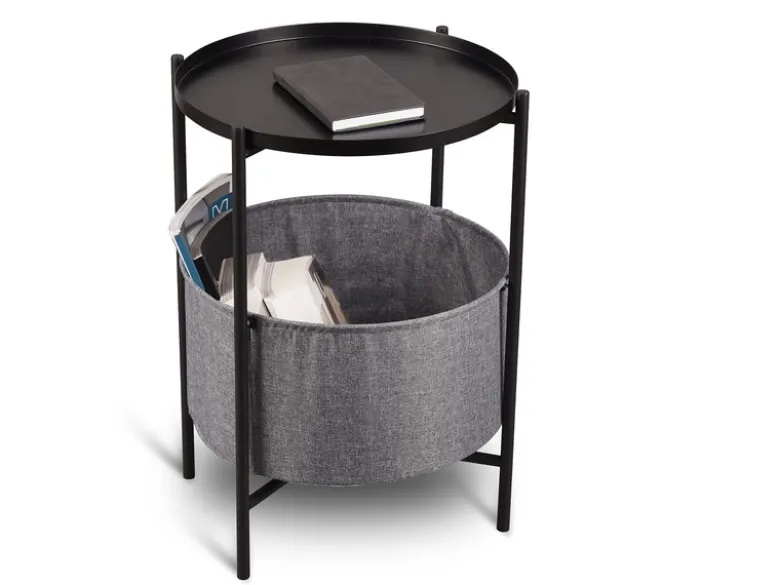 Beistelltisch SUANA aus Metall mit Stoff Korb Höhe 61cm