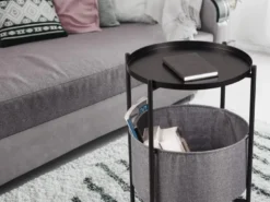 Beistelltisch SUANA aus Metall mit Stoff Korb Höhe 61cm