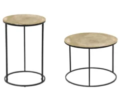 Beistelltische 2er Set rund Metall in Schwarz Gold, Höhe 46 und 61cm