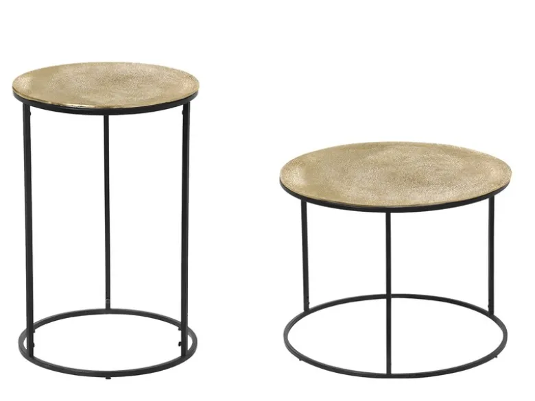 Beistelltische 2er Set rund Metall in Schwarz Gold, Höhe 46 und 61cm