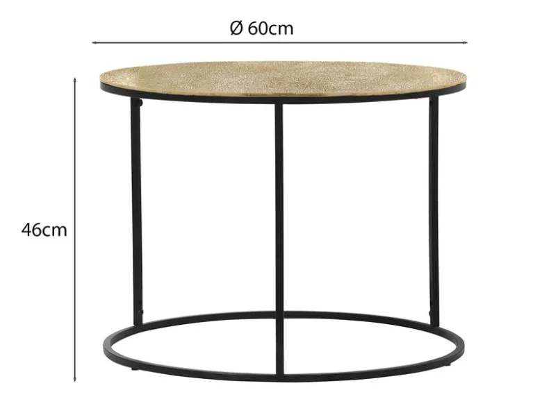 Beistelltische 2er Set rund Metall in Schwarz Gold, Höhe 46 und 61cm