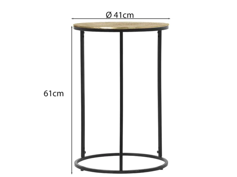 Beistelltische 2er Set rund Metall in Schwarz Gold, Höhe 46 und 61cm