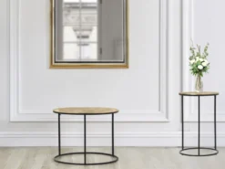Beistelltische 2er Set rund Metall in Schwarz Gold, Höhe 46 und 61cm