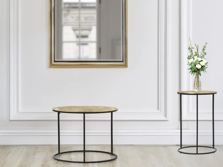 Beistelltische 2er Set rund Metall in Schwarz Gold, Höhe 46 und 61cm