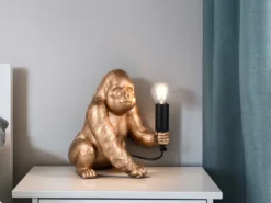 Besondere LED Tischleuchte Affenlampe Gorilla Gold, Höhe 23cm