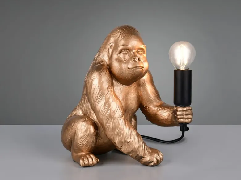 Besondere LED Tischleuchte Affenlampe Gorilla Gold, Höhe 23cm