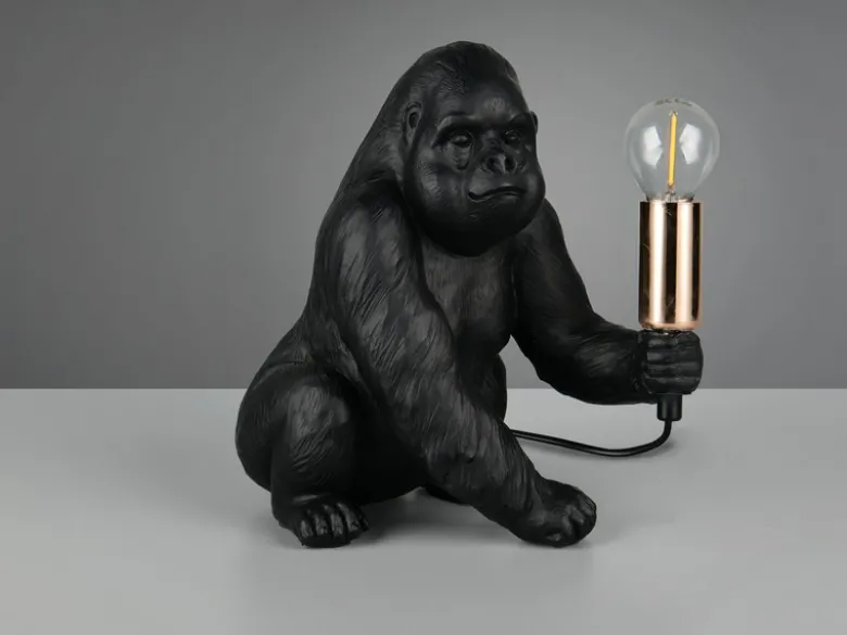 Besondere LED Tischleuchte Affenlampe Gorilla Schwarz, Höhe 23cm