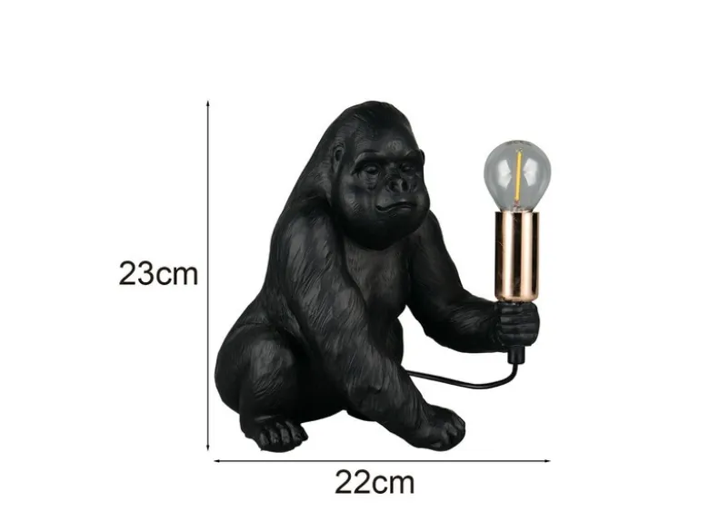 Besondere LED Tischleuchte Affenlampe Gorilla Schwarz, Höhe 23cm