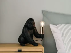 Besondere LED Tischleuchte Affenlampe Gorilla Schwarz, Höhe 23cm