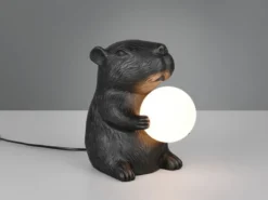Besondere LED Tischleuchte kleine Capybara Lampe Schwarz, Höhe 25cm