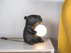 Besondere LED Tischleuchte kleine Capybara Lampe Schwarz, Höhe 25cm