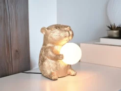 Besondere LED Tischleuchte kleine Capybara Lampe Gold, Höhe 25cm