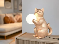 Besondere LED Tischleuchte Katzenlampe Gold, Höhe 30cm