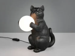 Besondere Tischleuchte GATIO Katzenlampe Schwarz, Höhe 30cm