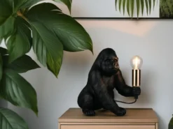 Besondere Tischleuchte KONG Affenlampe Gorilla Schwarz, Höhe 23cm